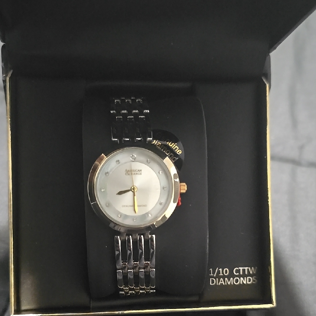 Accutime Silver And Gold Watch With Diamond Accents